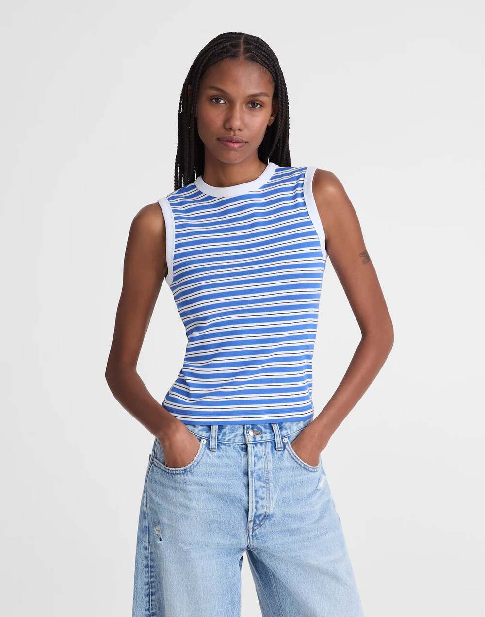 Madewell The 90s Shell Tank Compact Cotton Retro Blue Casual NWT M